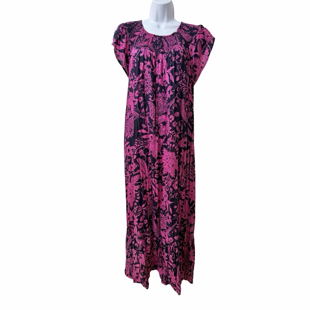 Anthropologie Arielle Smocked Floral Maxi Dress Size 1X Purple Off the Shoulder